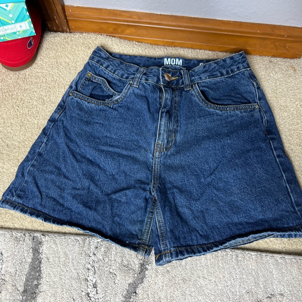Women's Blue Denim Mom Shorts